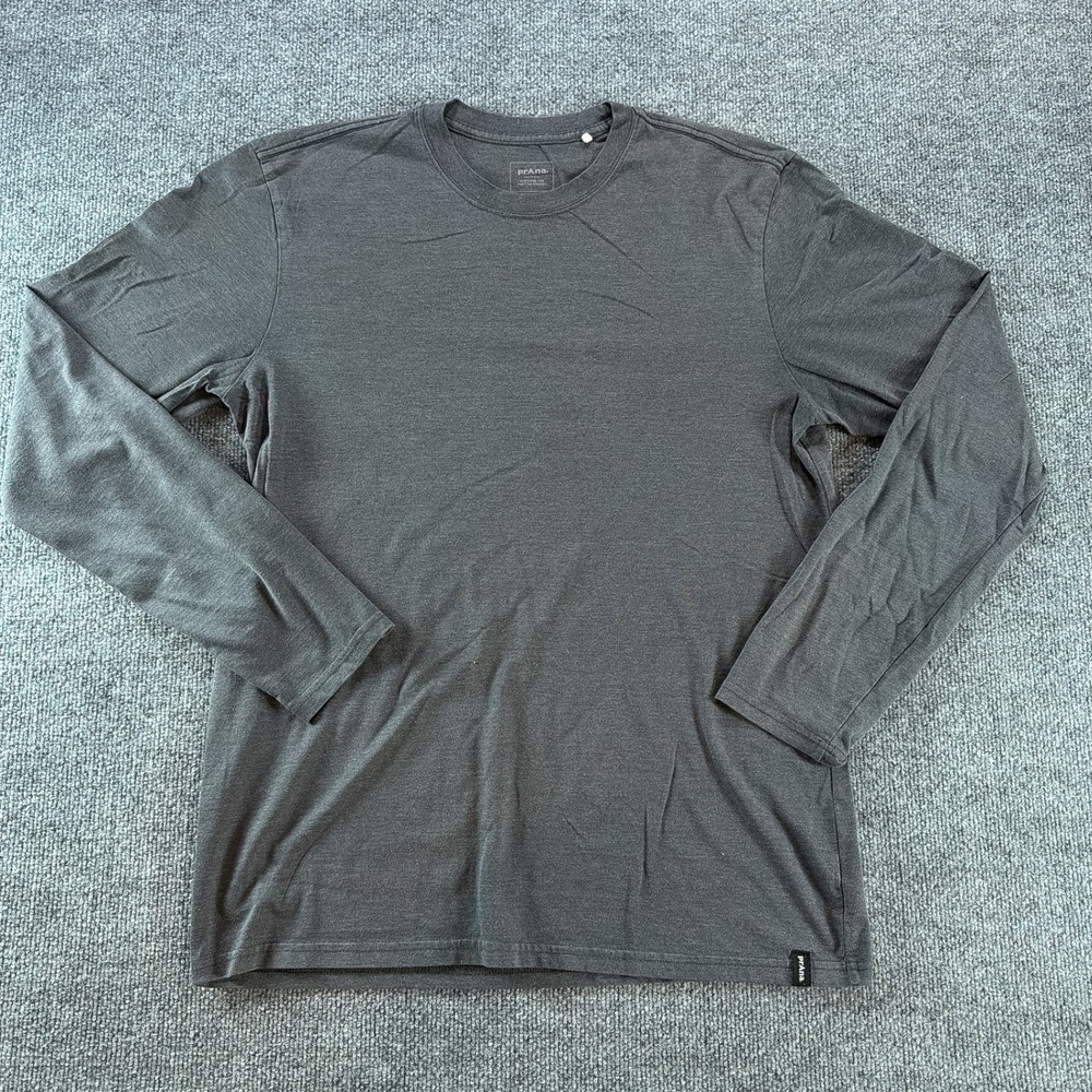 Prana Mens Long Sleeve Crewneck T-Shirt Charcoal Gray Heather Fall LT Large Tall